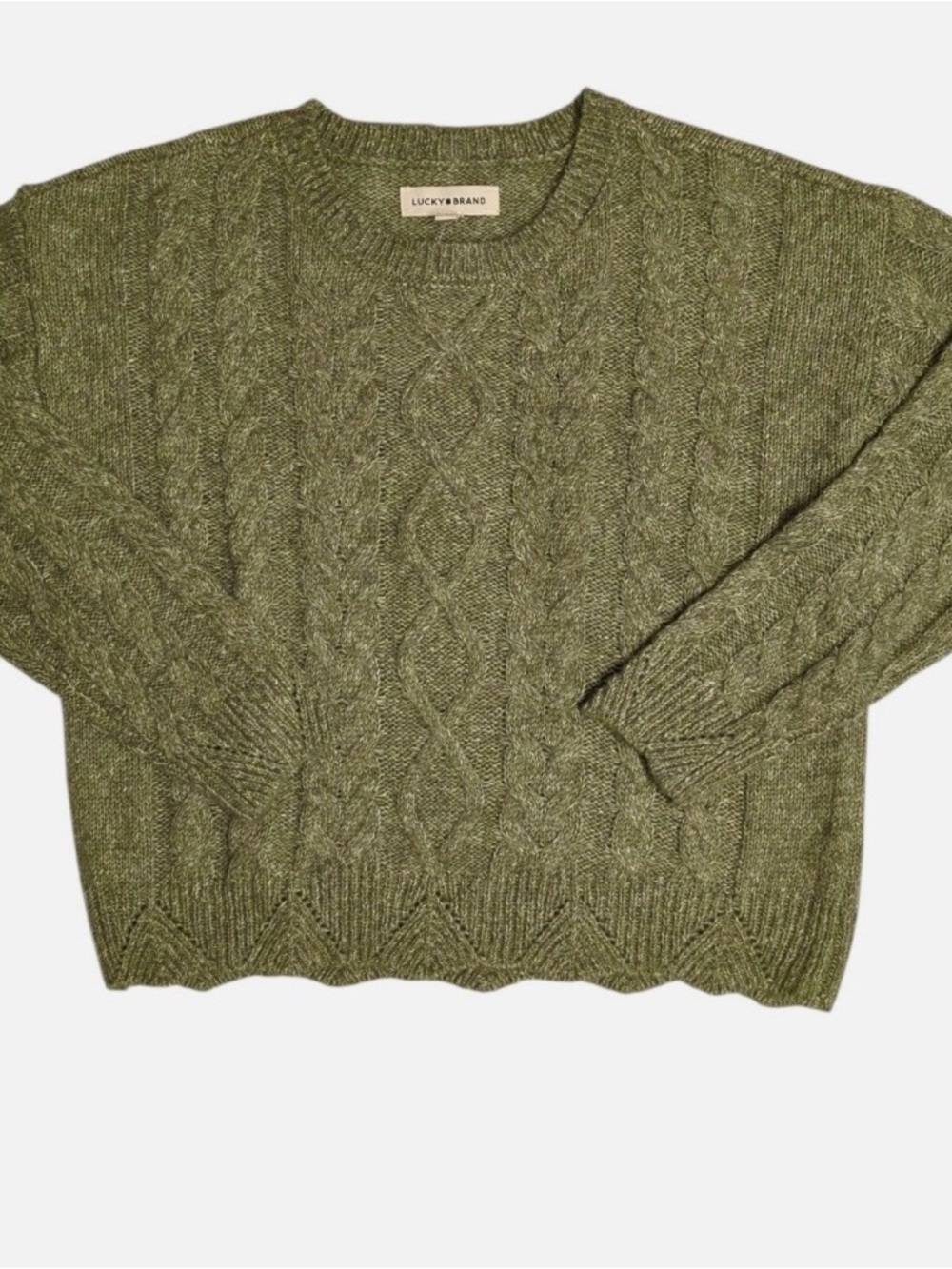 NWT 🫶🫶Lucky Brand XL Olive Green Cable Knit Crew Sweater🫶🫶
